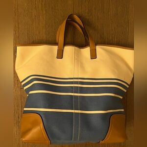 Coach Tan and Blue Striped Tote Bag
